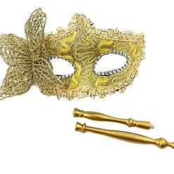 Halloween Festmaske Med Holderpind Aftenbal Maskerade Blue