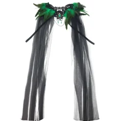 Halloween Fjer Kappe Sort Pelskrave Mesh Kappe Midi Nederdel Scene Kostume Knapper green