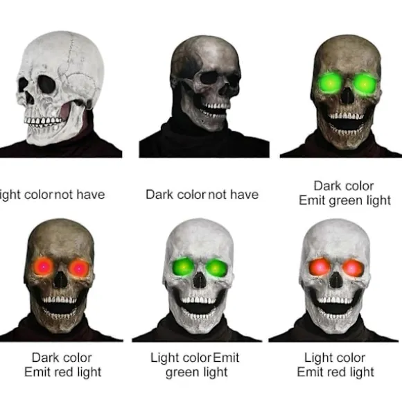 Halloween Fuld Hoved Dødningehoved Maske Hjelm Kæbe Bevægelig Skelet Cosplay Horror Skræmmende (FMY) Light color