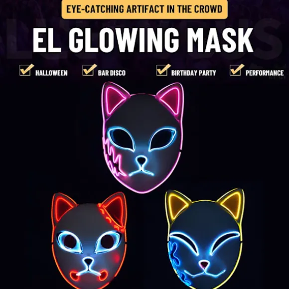 Halloween Glødende Katte Maske LED Lady Demon Slayer