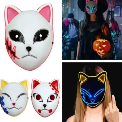 Halloween Glødende Katte Maske LED Lady Demon Slayer