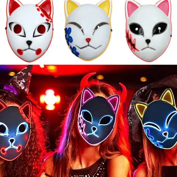 Halloween Glødende Katte Maske LED Lady Demon Slayer