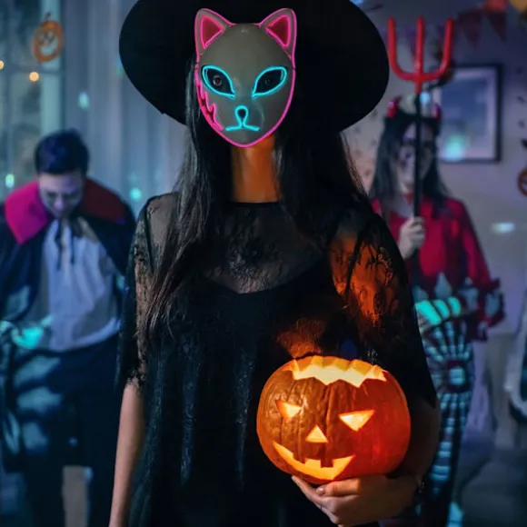Halloween Glødende Katte Maske LED Lady Demon Slayer