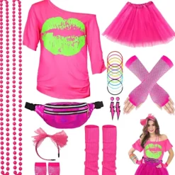 Halloween Glow Party Sæt med Neon Halskæde, Silikone Armbånd, Nederdel og Laser Sport Taljetaske Purple 2 XL