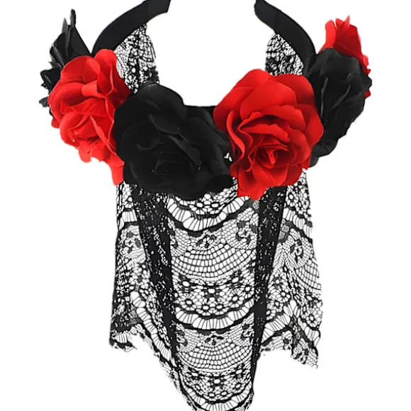 Halloween Gotisk Blomsterkrans med Sort Slør Hårbånd Cosplay Bryllup Hovedbeklædning Kostume Hovedbeklædning Tilbehør Red/Short