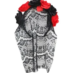 Halloween Gotisk Blomsterkrans med Sort Slør Hårbånd Cosplay Bryllup Hovedbeklædning Kostume Hovedbeklædning Tilbehør Red/Short