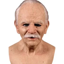Halloween Gubbemaske, Den ældre Gubbemaske Hovedbeklædning Realistisk Silikonemaskerade Helhoved Finurlig rekvisit-FM- White Beard With Hair