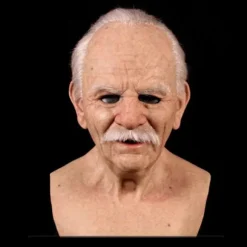 Halloween Gubbemaske, Den ældre Gubbemaske Hovedbeklædning Realistisk Silikonemaskerade Helhoved Finurlig rekvisit-FM- White Beard With Hair