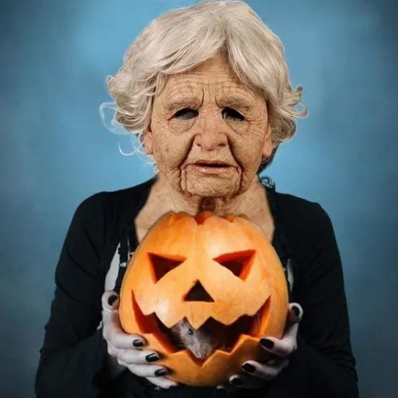 Halloween Gummimaske, Ældre Mand Hovedbeklædning Realistisk Silikonemaskerade Helhoved Besværlig Rekvisit Gammel Kvinde