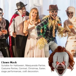 Halloween Gyserklovn Pennywise IT Fuld Maske Ond Røde Øjne Horror Cosplay Kostume LED Latex Lysende Maske med Lys eller uden Lys (FMY) buck teeth not glowing | Fyndiq
