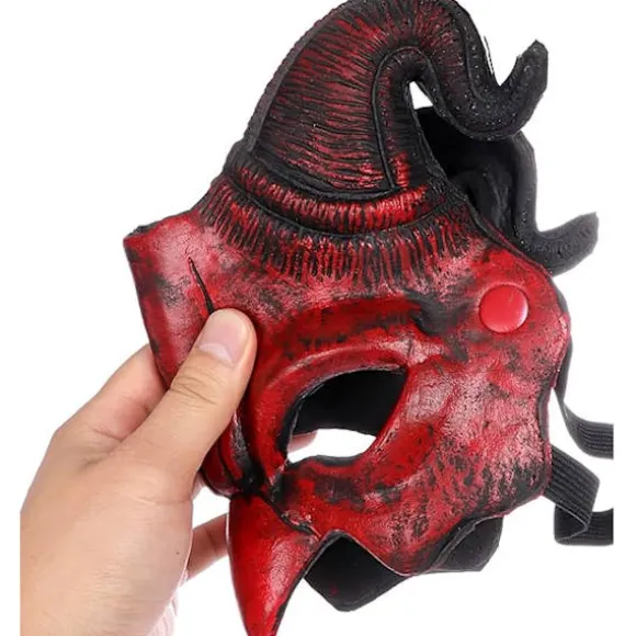 Halloween Halv Ansigt Scary Dyremaske, Karneval Dæmon Maske Fårehorn Spøgelse Djævel Grimace, Påske Horr