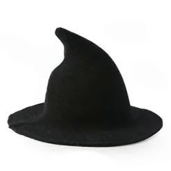 Halloween Heks Hat Troldmand Hat Kvinder Bredskygget Scepter Sort Uld Strikket Hat Karneval Party Cosplay