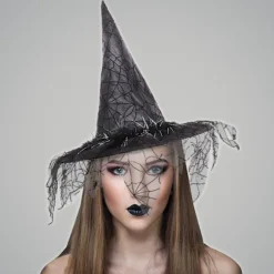 Halloween heksehat i net, troldmandshat, makeupkostume, rekvisit, cosplay