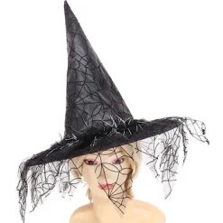 Halloween heksehat i net, troldmandshat, makeupkostume, rekvisit, cosplay
