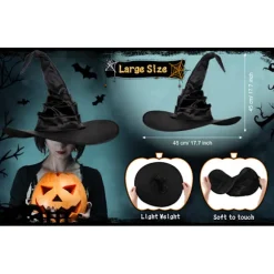 Halloween Heksehat Sort Stor Flæset Heksehat Halloweenfest