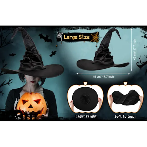 Halloween Heksehat Sort Stor Flæset Heksehat Halloweenfest