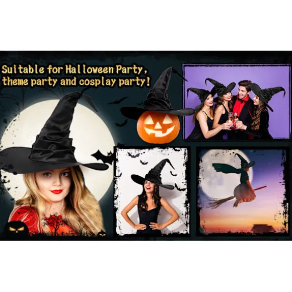 Halloween Heksehat Sort Stor Flæset Heksehat Halloweenfest