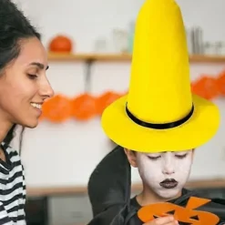 Halloween Heksehat Spids Gul Filt Troldmand Top Hat Stor Skygge Udklædningshat Cosplay_Super Gave L