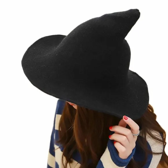 Halloween heksehat til kvinder bredskygget foldbar spids hat
