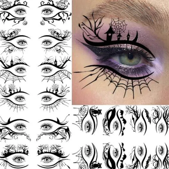 Halloween hekseøjenmakeup midlertidige tatoveringer, 10 stykker realistiske falske øjentatoveringsmærkater, velegnet til rollespil og fester