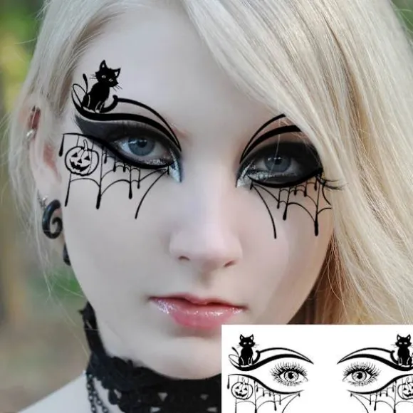 Halloween hekseøjenmakeup midlertidige tatoveringer, 10 stykker realistiske falske øjentatoveringsmærkater, velegnet til rollespil og fester