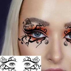 Halloween hekseøjenmakeup midlertidige tatoveringer, 10 stykker realistiske falske øjentatoveringsmærkater, velegnet til rollespil og fester