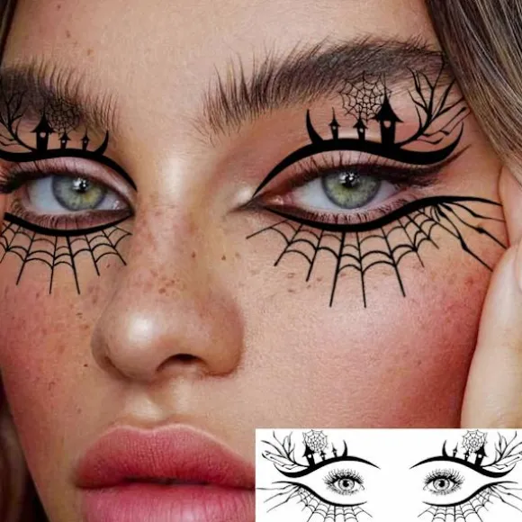 Halloween hekseøjenmakeup midlertidige tatoveringer, 10 stykker realistiske falske øjentatoveringsmærkater, velegnet til rollespil og fester