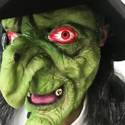 Halloween Horror Gammel Hexe Maske Med Hat Cosplay Gyser Klovn Hag Latexmasker Grøn Ansigt Stor Næse Gammel Kvinde Kostume Party Props