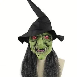Halloween Horror Gammel Hexe Maske Med Hat Cosplay Gyser Klovn Hag Latexmasker Grøn Ansigt Stor Næse Gammel Kvinde Kostume Party Props