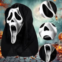 Halloween horror maske, skrigmaske, Ghostface, uhyggelig film for børn og voksne, egnet til spøgelseshuse, temafester og rollespil