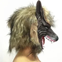 Halloween Horror Vild Ulvehovedmaske Maskerade Fluffy Hovedbeklædning Dekoration T Brown