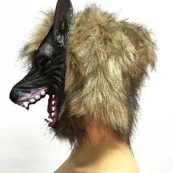 Halloween Horror Vild Ulvehovedmaske Maskerade Fluffy Hovedbeklædning Dekoration T Brown