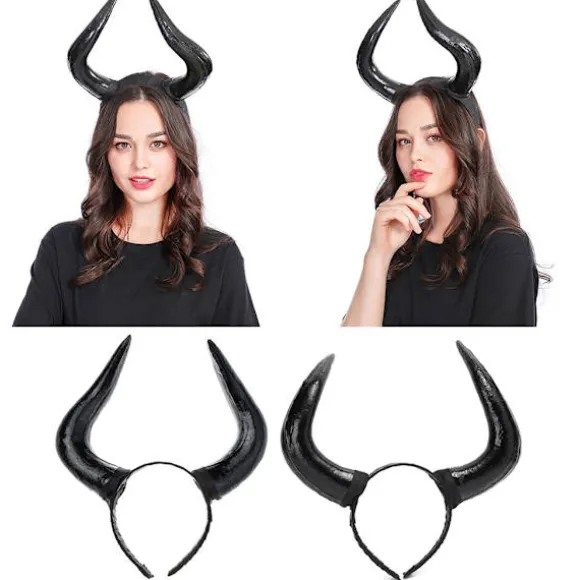 Halloween hårsløjfe Oksehorn pandebånd Temafest præstation Hovedbeklædning Gotisk horn pandebånd Cosplay hårtilbehør