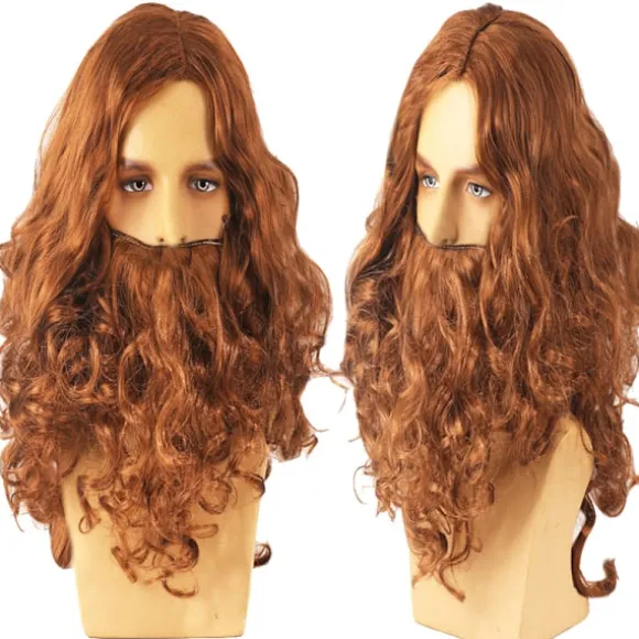 Halloween Jesus Paryk Kostume Rekvisitter Lang Krøllet Paryk Sjov Brun W One Size