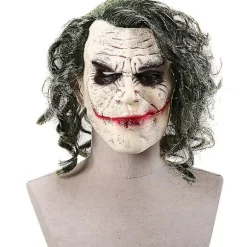Halloween Joker Mask Cosplay Horror Skræmmende klovne maske med grønt hår as shown 1 PC