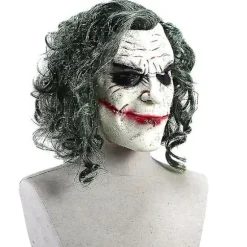 Halloween Joker Mask Cosplay Horror Skræmmende klovne maske med grønt hår as shown 1 PC