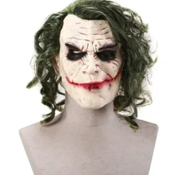 Halloween Joker Maske Cosplay Horror Klovnemaske med Grønt Hår_tfrf