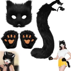 Halloween Kattemaske Sæt, Pels Kostume, Ræv Kostume Cosplay Kostume, Halloween, Rævehale Cosplay, Halloween Rævemaske, Karneval Halloween Party Cosplay Black | Fyndiq