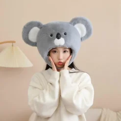 Halloween Koala Pels Hat Hovedbeklædning Plys Hovedbeklædning til Maskerader Halloween Plys Tegneserie Hat Hovedbeklædning