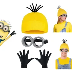 Halloween Kostume Beanie Hat Minion Briller Handsker Maskerade Kostume Despicable Me Cosplay Tilbehør Voksen