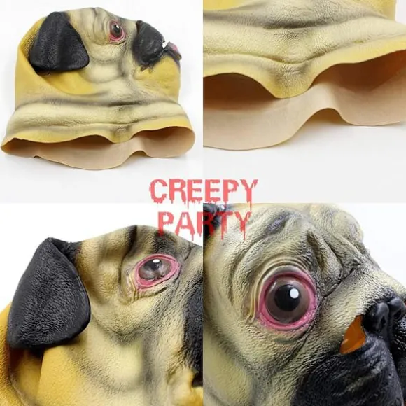 Halloween Kostumefest Dyrehoved Latex Maske Mops Hund