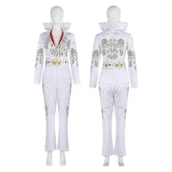 Halloween Kostumer 2024 Rocksanger Hvid Elvis Presley Cosplay Kostume Udendørs Fest Performance Dansekostume Kvinder, CJY Women en-US