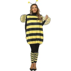 Halloween Kostumesæt til voksne - Sød gul bi mariehøne cosplay outfit med antenne pandebånd, stribede tights og leggings gul Yellow 140