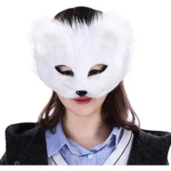 Halloween Kunstig Rævemaske Dyr Elegant Cosplay Maske til Halloween Cosplay Fest Fancy Dress Tilbehør, Hvid