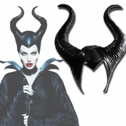 Halloween Latex Maleficent Hat med Onde Sorte Horn Dronning Hovedbeklædning