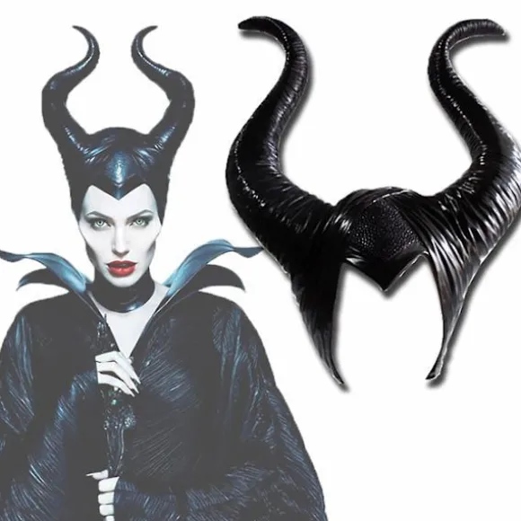 Halloween Latex Maleficent Hat med Onde Sorte Horn Dronning Hovedbeklædning