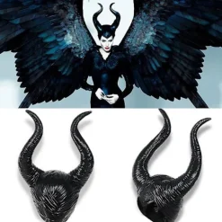 Halloween Latex Maleficent Hat med Onde Sorte Horn Dronning Hovedbeklædning