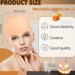 Halloween Latex Skaldet Hoveddækning Ingen Barberingsmaske - Hvid