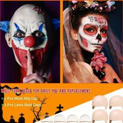 Halloween Latex Skaldet Hoveddækning Ingen Barberingsmaske - Hvid
