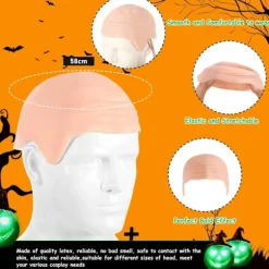 Halloween Latex Skaldet Hovedbeklædning Ingen Barbermaskine - Hvid
